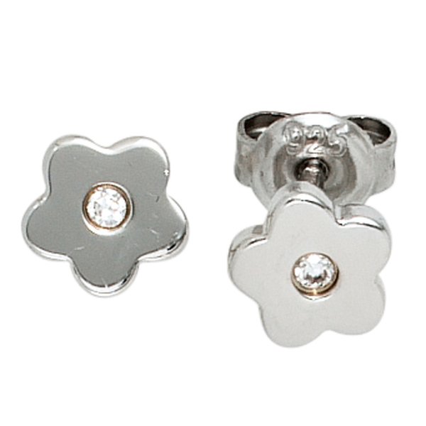 Schmuck-Set Blume 925 Silber mit Zirkonia Anhänger Ohrringe Kette