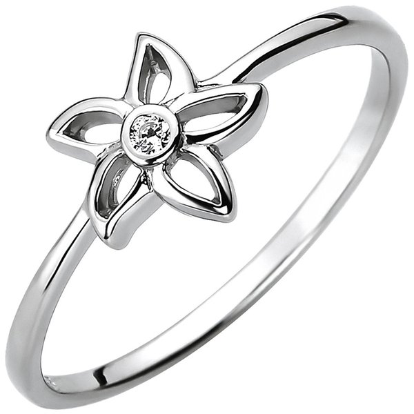 Damen Ring Blume 925 Sterling Silber 1 Zirkonia Silberring