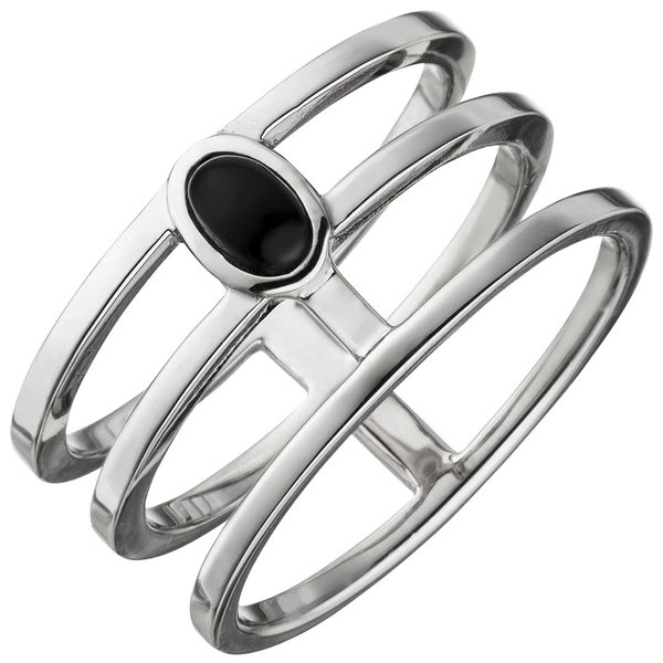 Damen Ring 3-reihig breit 925 Sterling Silber 1 Onyx Silberring Onyxring