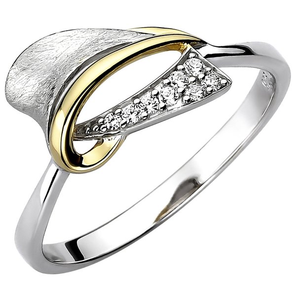 Damen Ring 925 Silber bicolor vergoldet eismatt 8 Zirkonia Silberring