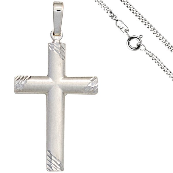 Halskette Anhänger Kreuz 925 Silber matt Kreuzanhänger Silberkreuz mit Kette 50 cm