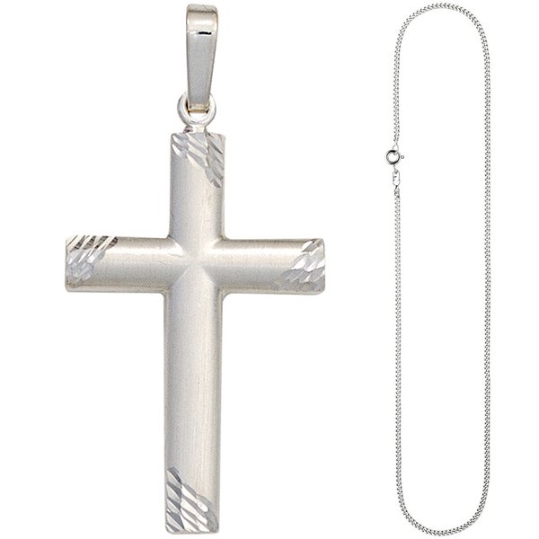 Halskette Anhänger Kreuz 925 Silber matt Kreuzanhänger Silberkreuz mit Kette 50 cm