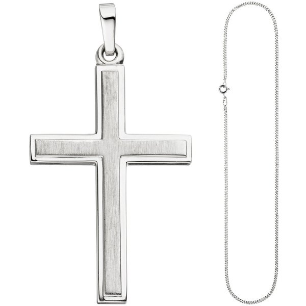 Kette mit Anhänger Kreuz 925 Silber teil matt Kreuzanhänger Silberkreuz mit Kette 50 cm