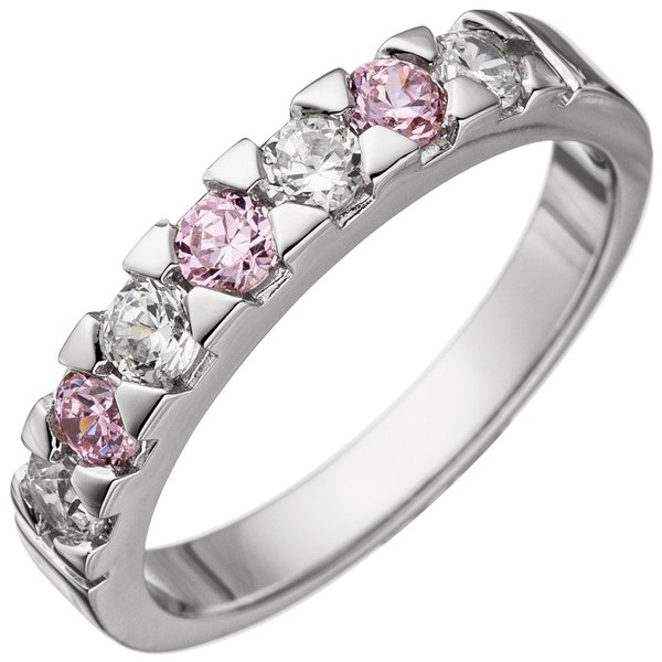 Damen Ring 925 Sterling Silber mit Zirkonia rosa und weiß Silberring