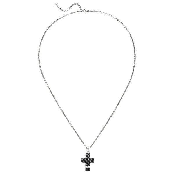 Collier Halskette mit Kreuz-Anhänger aus Edelstahl mit Zirkonia 56 cm