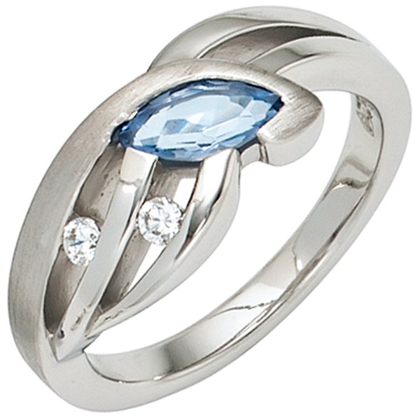 Damen Ring 925 Sterling Silber mattiert mit Zirkonia hellblau